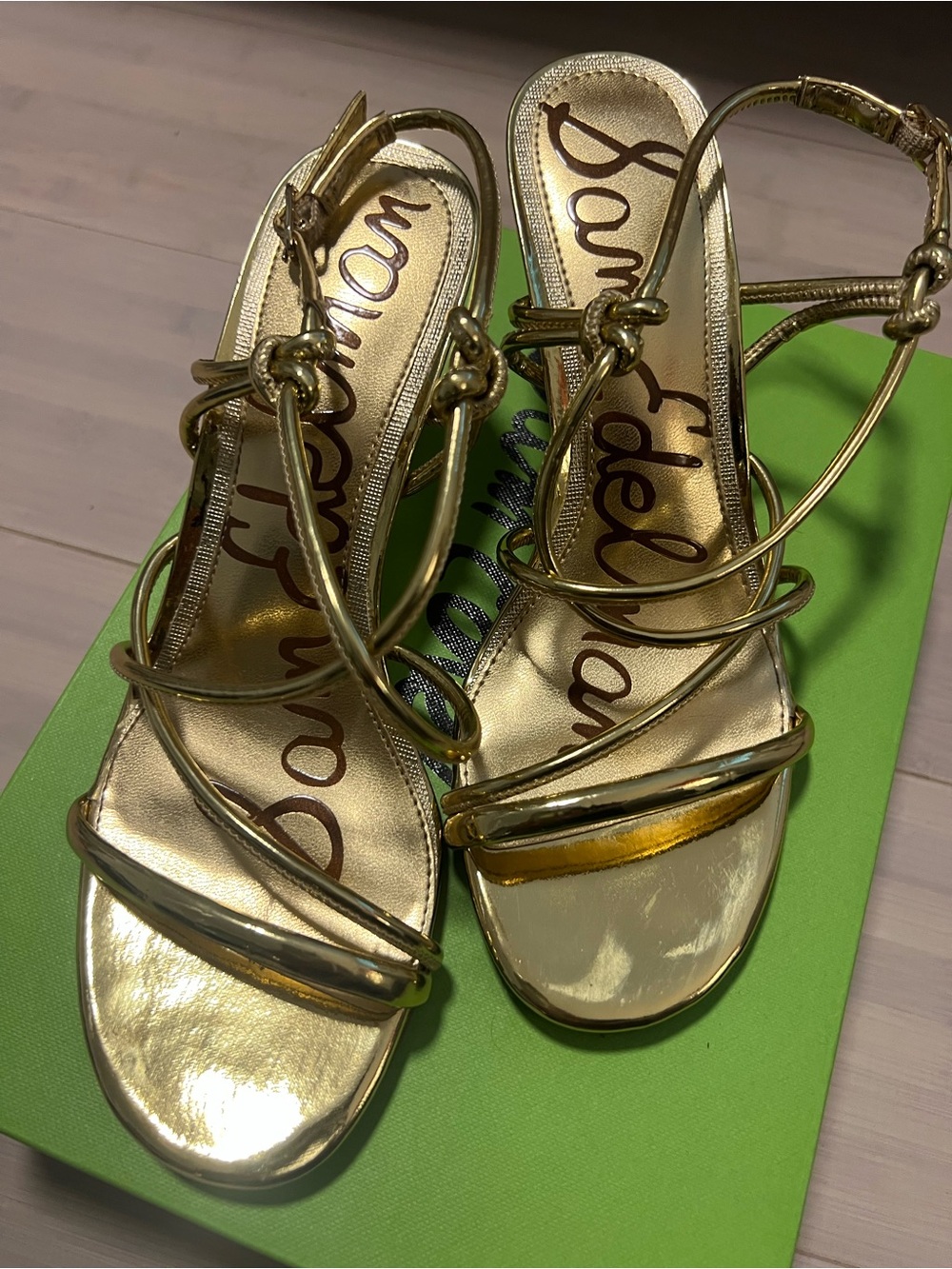 Sam Edelman Metallic Gold Knot-Strap Heeled Sandals